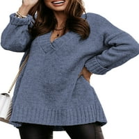 V džemperi za žene za žene labavi duks dugih rukava s dugim rukavima od pune boje pletena