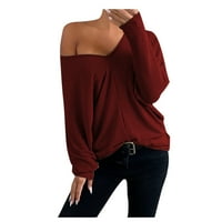 Žene Ženske labave pulover s dugim rukavima s dugim rukavima V-izrez Majica Ženske majice Veličina Srednja