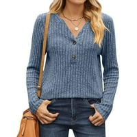 Sinimoko ženski padajući dugi rukav, casual v vrat pletiv labavi fit bluza pulover vrhove