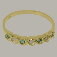 Britanski izrađeni klasični čvrsti 9k žuti zlatni prirodni Opal i smaragdni ženski rub - Veličina opcije - Veličina 5,25