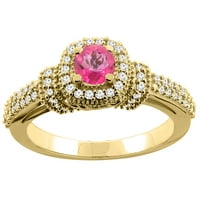 14k žuto zlato prirodno ružičasta Topaz angažman halo prsten okrugli dijamant akcenti, veličina 6.5