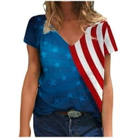 Usmixi ženski vrhovi modne labave fit dan neovisnosti Patriotski majice Ljetna casual zvezda print V-izrez kratkih rukava bluza svijetla plava xl