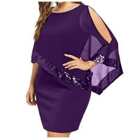 Haljine za žene Modni ljetni okrugli izrez rukavac s kratkim tiskanim haljinom od A-line za odmor CEDININ Purple XL