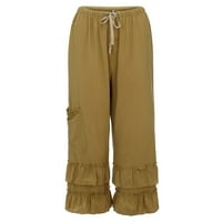 HHEI_K Women Plus size čvrste pamučne posteljine casual ruffled labave džepne pantalone