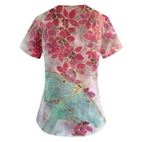 GDFUN Ljetni vrhovi ženske vrhove rastezljivi modni ispisani rad sa džepnim majicama kratkih rukava