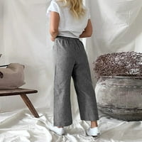 HHEI_K ženski ležerne pruge džep elastične prozračne pantalone labave pamučne strugove Hlače ljetne