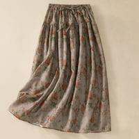 CAVEITL Ljetne suknje za žene, žene tiskane pamučne i posteljine midi stil suknje od suknje kaki, m