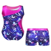 Dječje djevojke teretanu Sports Yoga odijelo Šareno printova bez rukava sa kratkim plesnim odjećom mornarsko