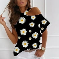 Suncokretove majice za žene Ljetne t majice Labavi fit seksi kratki rukav izrez Tunika sa hladnim ramenim