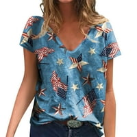 Ženski ljetni vrhovi Ležerni modni kratki rukav V rect majica narezana američka zastava Ispis gornji