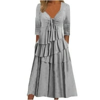Edvintorg Ženski elegantni dugi rukav Maxi haljina moda Žene Solid Color zavoj preklopi uzročni ruffles