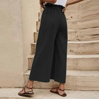 Voncos ženske pamučne posteljine pantalone - casual široke noge labave modne pantalone za žene crna