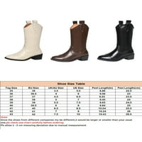 Ferndule Women Western Boot Mid Heel Cowgirl Boots Calf Vintage Cipele Ležerne prilike za prste dame povlačenje modne crne 10