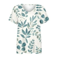APEPAL Ženski ljetni vrhovi Ležerni cvjetni print V izrez Ruffle s kratkim rukavima labava tunika t majica bluza svijetlo plava 3xl