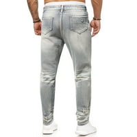 Kneelentni jean Slim Fit za muškarce rupe kopče patentni pantalone sa šljokicama pantalone s dugim hlačama