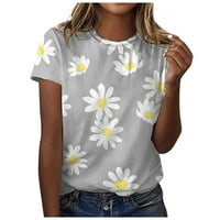 Žene ljetne vrhove Clearence Casual Labavi bluza Ispis majica za majicu Okrugli vrat Majica Bluza Print Tee Siva