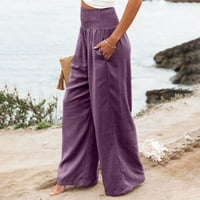 Cuoff odjeća dame posteljine hlače elastična palača širokih struka Plata Purple M