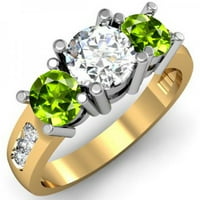 2. Karat 10k žuto zlato okruglo zeleno peridot i bijeli dijamantski dame kamen angažman mladenkine prsten