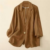 Riforla ženski sedam četvrtina rukave pune boje, flip Tipka za tihne jakne jakne za žene za žene Brown XL