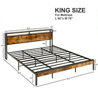 Kling size krevet s drvenim odvodnikom uzglavljenog i punila za punjenje, bez buke, vintage smeđa