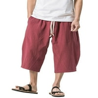 Niveer Men Crckstring Pamuk Capris Elastični struk džepovi Lanene hlače Ležerne prilike hlače na plaži