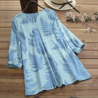 Ženski vrhovi ženske casual plus veličina labavo posteljina s rukavima tipka tanic bluza bluza plava