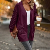 Ženska jesen i zimska casual moda Solidna boja V-izrez pleteni kardigan sa džepom