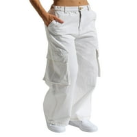 Eyicmarn žene labave hlače, ležerne hlače sa punim bojama, hlače sa širokim nogama s više džepova za uličnu odjeću
