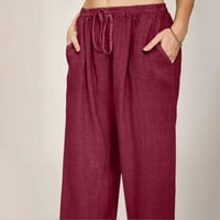 Ležerne pantalone za žene, ležerne pune pamučne mješavine Pokretanje elastičnih struka džep duge široke
