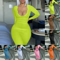 Modne žene Bodycon ur ur vrat Dugi rukav Večernji koktel Club Maxi haljina