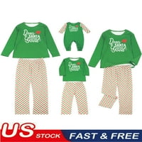 Božićna porodica koja odgovara pidžami postavljena zelena slova Ispis majica s dugim rukavima i rešetke