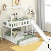 Twin preko punog kreveta na kat, krevet na kat sa drvenim krevetom sa klizačem za djecu, kućni krevet