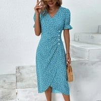 Ženske haljine otisnute mini a-line kratki rukav Ležerne prilike na letnju V-izrez Blue 2xl