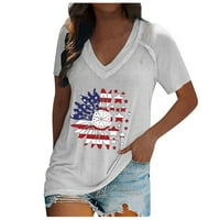 Ženska majica V-izrez Dan Nezavisnosti suncokret Ispis Pulover Ležerne prilike kratkih rukava na prodaju