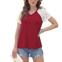 Bazyrey Womens V-izrez ženski kratki rukav čvrsti pulover Ljetne casual Tunnic majice crveni xl