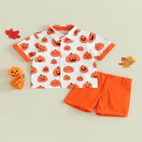 Dječji dječaci za bebe Halloween Outfits Zli bundeve Print kratkih rukava s rukavima i kratke hlače odijelo za odjeću