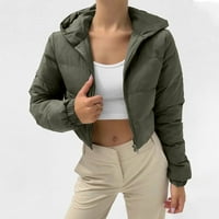 Cropped puffer jakna za žene s kapuljač s dugim rukavima u boji