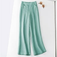 Posteljine hlače za žene široka noga Ležerne prilike ljetne elastične visoke struke Palazzo pantske