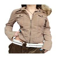 Huakaishijie ženski kratki kaput vintage rever na vratu patentni zatvarač s kratkom traper jean casual jakna