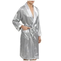 Pidžama za žene mekani udobni muškarci Čvrsti casual dugih rukava čipkani ček Kućni džep dugi pidžama Robe kratke hlače srebrne s