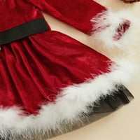 Binweede Kids Girgin Božićna haljina, dugi rukav krzneni patchwork haljina na kablu s poklopcem za glavu za Cosplay party