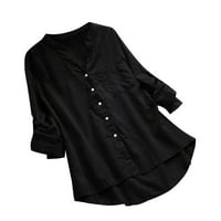 Yuehao T majice za žene Ženske ležerne pamučne bluze vrhovi gumb s dugim rukavima dolje majice