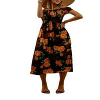 Žene s ramena Maxi haljina kratkih rukava za odmor cvjetna sjenka