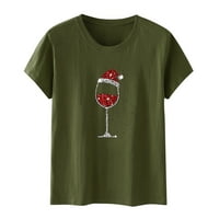 Ženska odjeća vesela božićna košulja Žene Božićno drvce Crveno vino, grafički vrhovi kratkih rukava