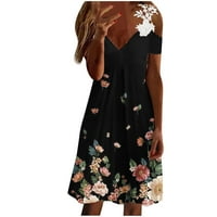 Charella ženska modna modna V-izrez sa ramena čipkaste remen haljina kratkih rukava haljina kratkih
