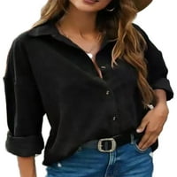 Abtel Ladies bluzu gumb dolje dolje labave košulje žene elegantna ured tunička majica crne s
