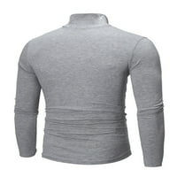 Niuer Muška majica T-majice visoki vrat dugi rukavi na vrhu bazične bluze pulover od punog boja siva