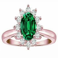 Star K Classic Ovalna Lady Diana Halo Simulirani smaragdni prsten u kt bijelom zlatu veličine 7. Ženska odrasla osoba