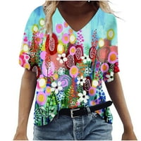 Lulshou ženska modna casual plus veličina Scenic Cvijeće tiskanje V-izrez majice
