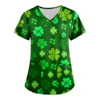 Ženske košulje Ženska modna ravna odjeća s kratkim rukavima V-izrez sa džepovima St. Patrick's Day tiskani
